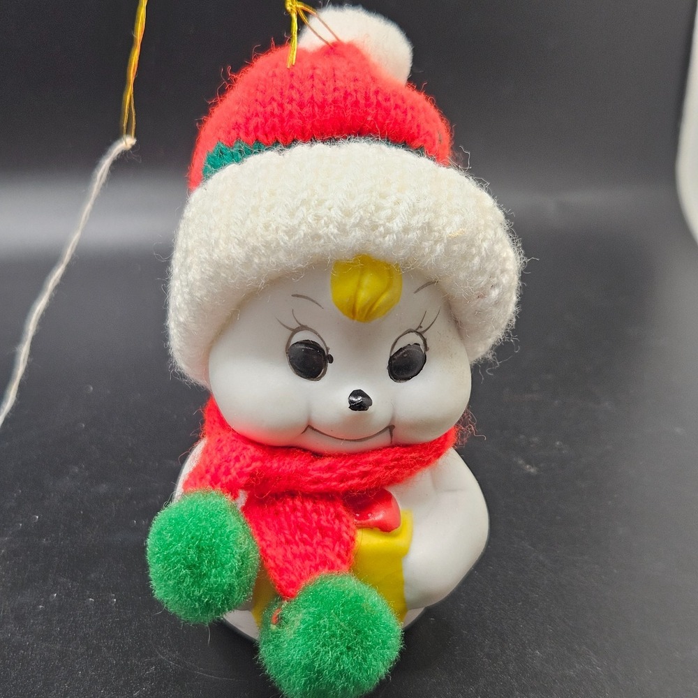 Vintage Giftco Snow Bells Bisque Porcelain Snowman Bell Ornament Taiwan